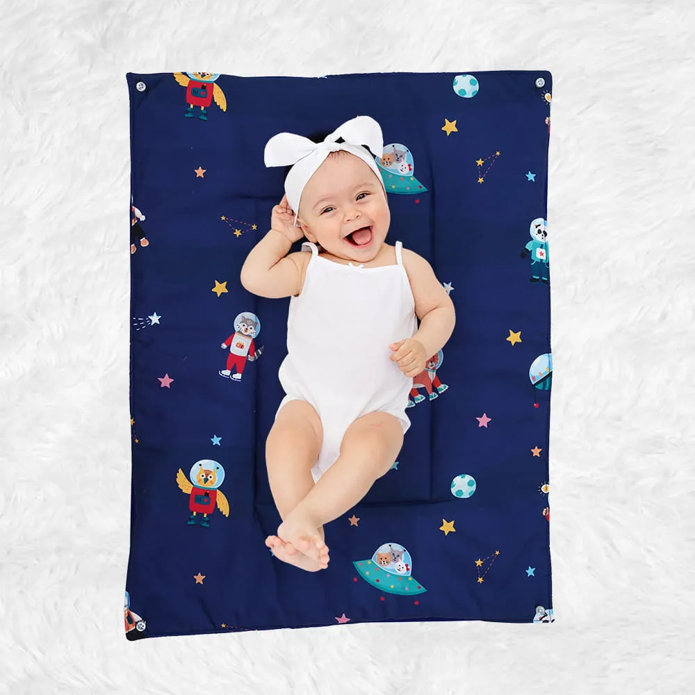 Baby Moo Spaceship 3 Quilted Cotton And 1 Attachable Waterproof Diaper Changing Sheet Set - Blue