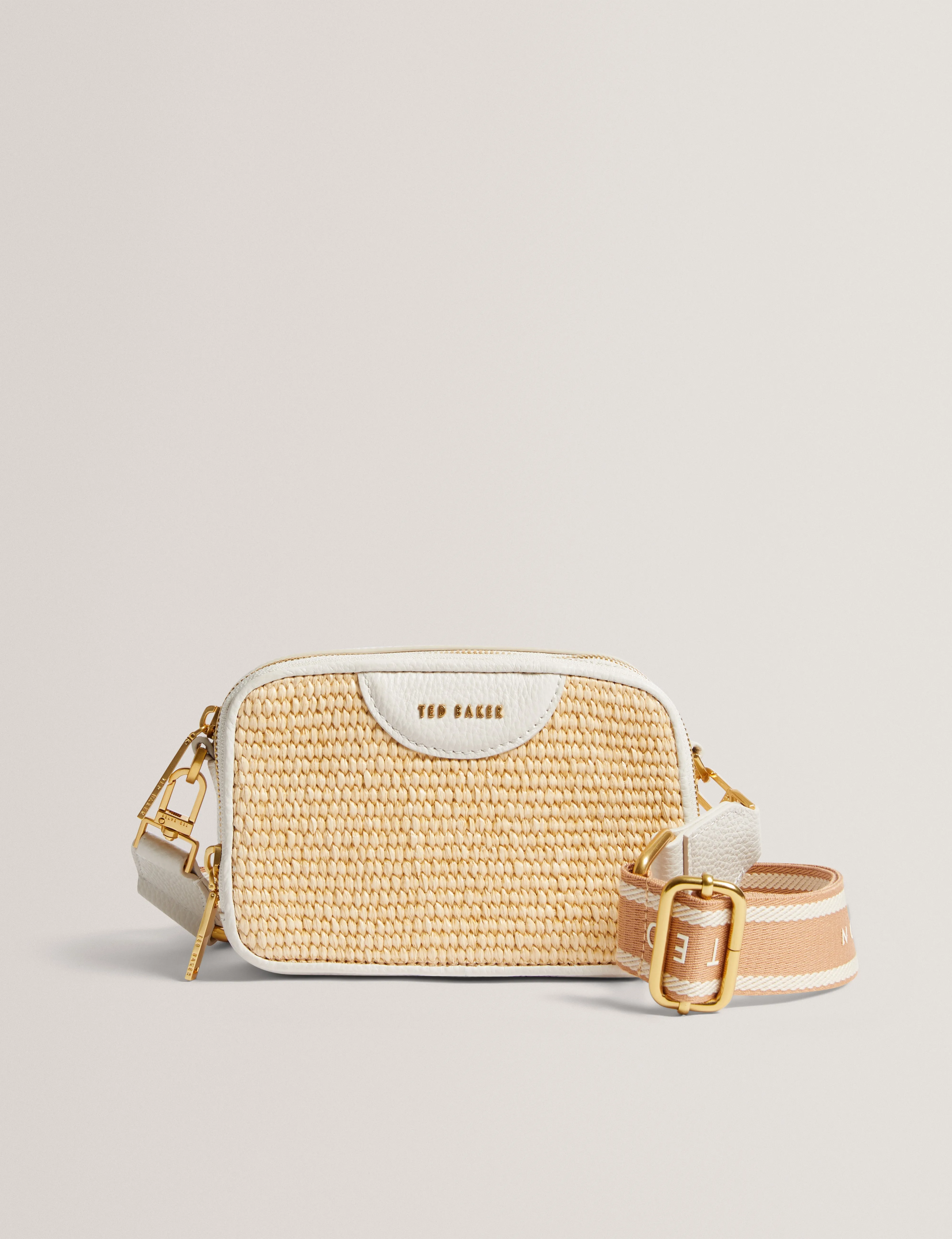 Baria Mini Webbing Faux Raffia Camera Bag Ecru