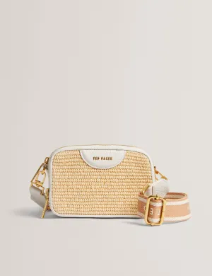 Baria Mini Webbing Faux Raffia Camera Bag Ecru