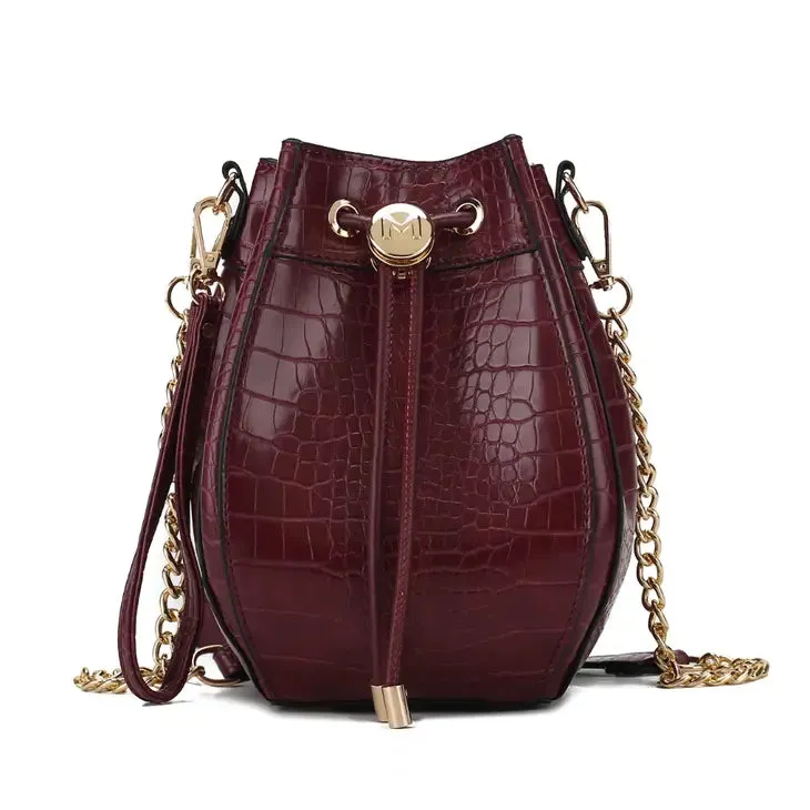Cassidy Crocodile Embossed Burgundy Vegan Leather Hobo Bag- MKF Collection