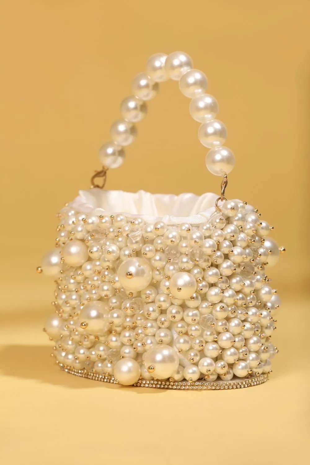 Handmade White Embellished Pearl Mini Bag, Luxury Bridal Clutch Purse