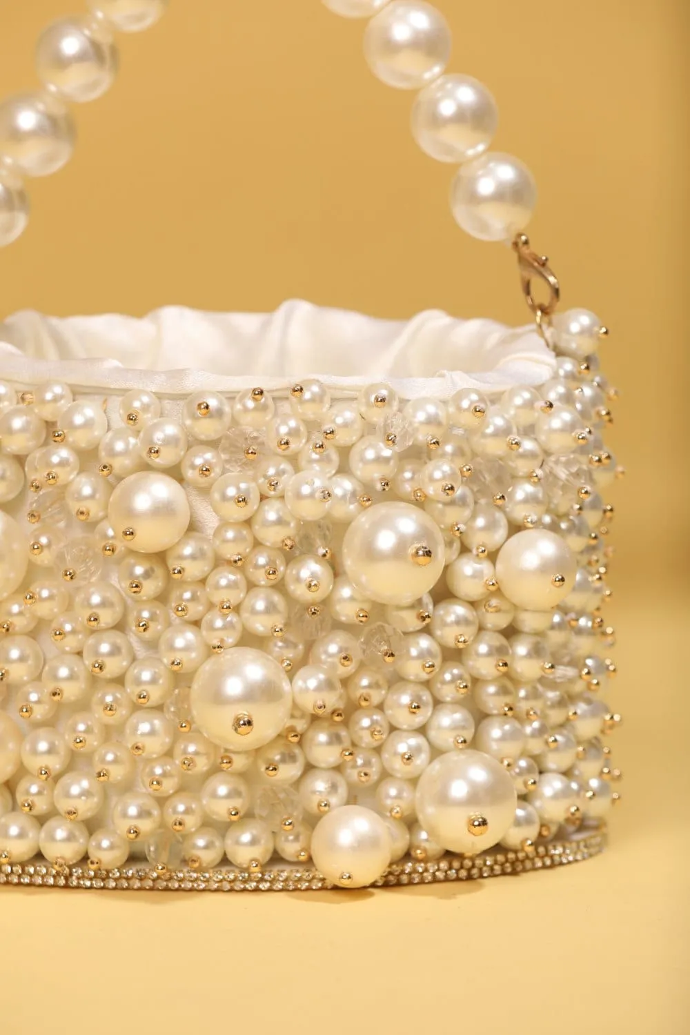 Handmade White Embellished Pearl Mini Bag, Luxury Bridal Clutch Purse
