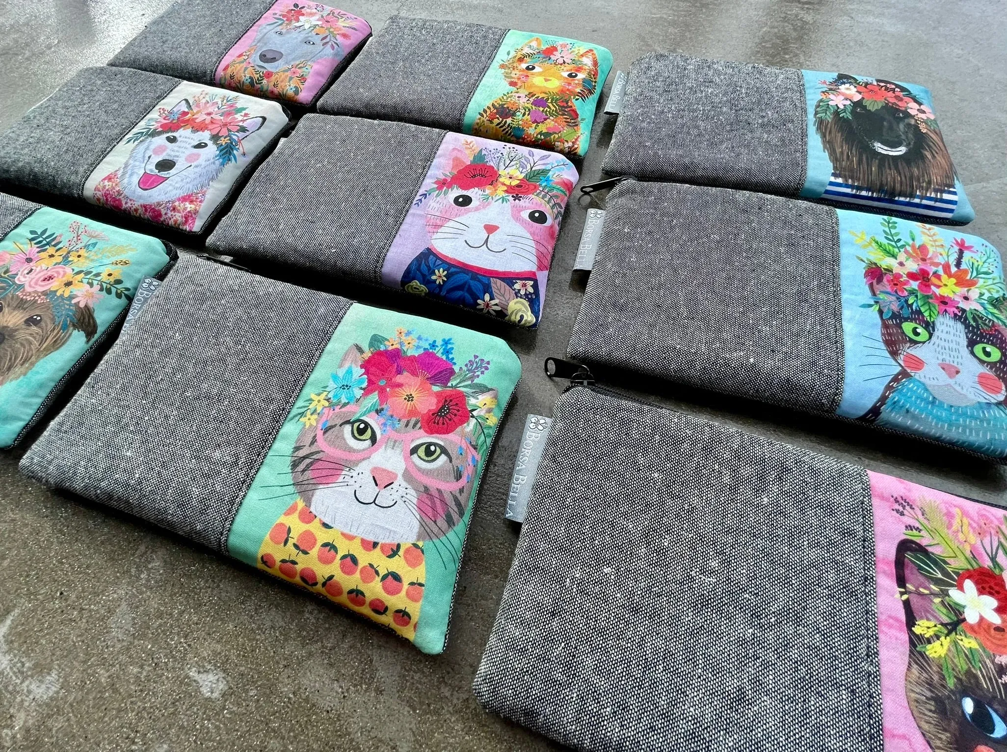 Limited Edition Catch All Zippered Pouch - Orange Cat with Green Background