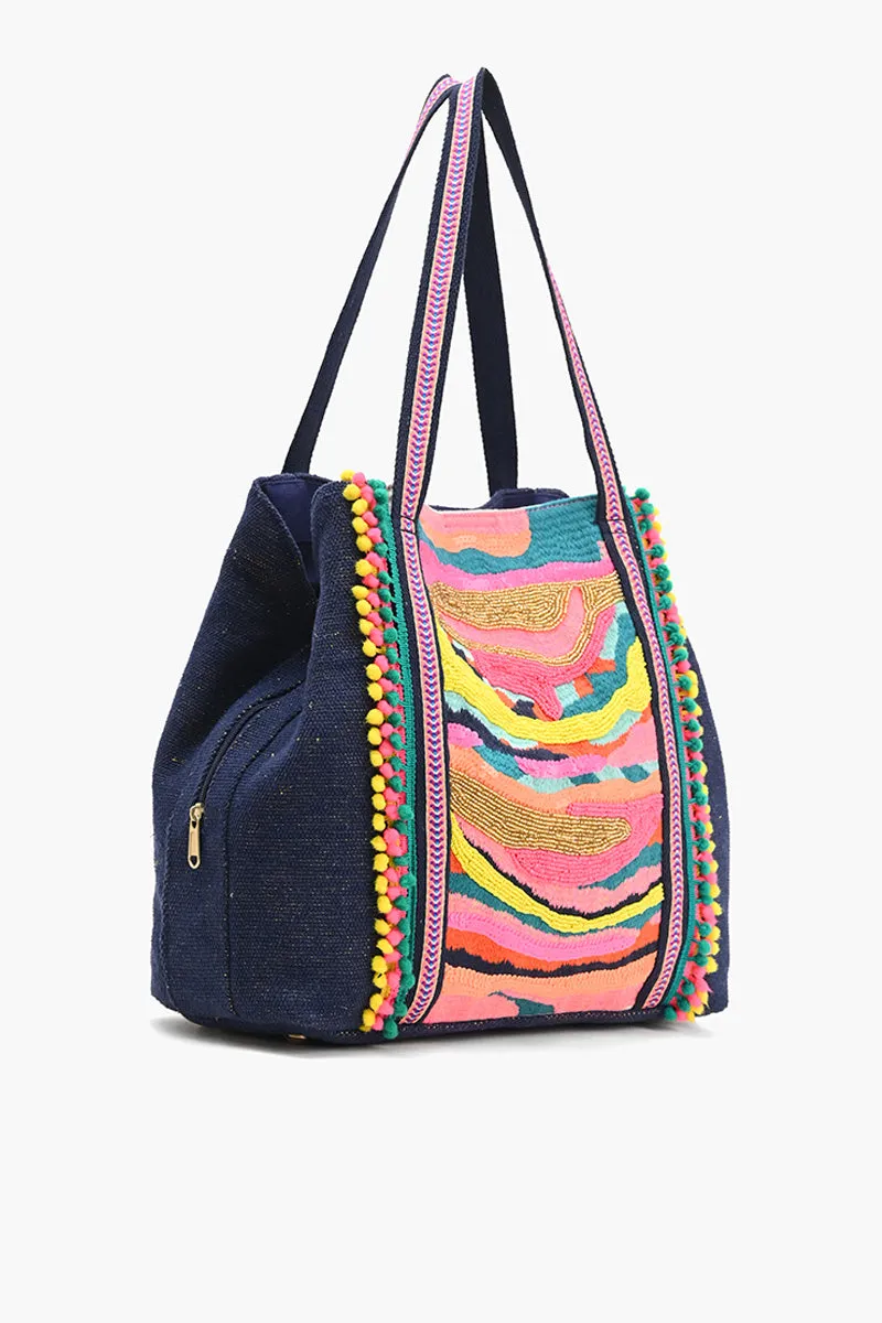 Rainbow Waves Beaded Tote Bag