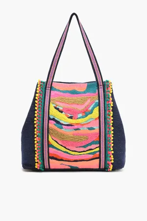 Rainbow Waves Beaded Tote Bag